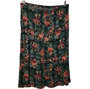 Vintage Jaclyn Smith plaid like turquoise green Red Pleated Midi Skirt